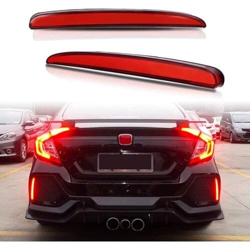 Car LED Rear Bumper Fog Lamp Brake Light Dynamic Turn Signal Reflector for Honda Civic Type R 2016-2018
