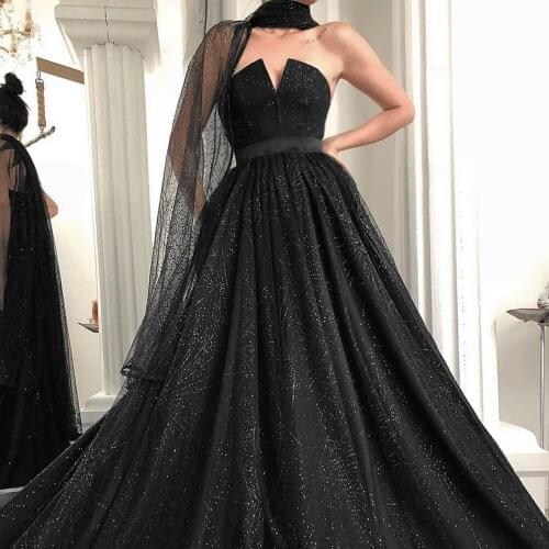 SuperKimJo Robe Soiree Dubai High Neck Black Prom Dresses 2020 Vestido De Graduation Sparkle Vestidos Elegantes