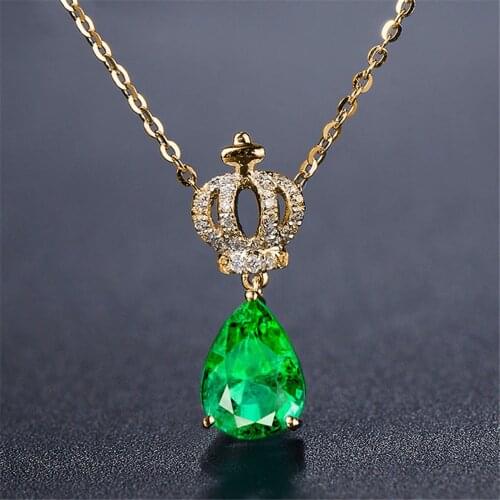 Zircon diamonds Small crown pendant necklace women ruby &emerald gemstone red &green crystal rose gold color jewelry choker gift