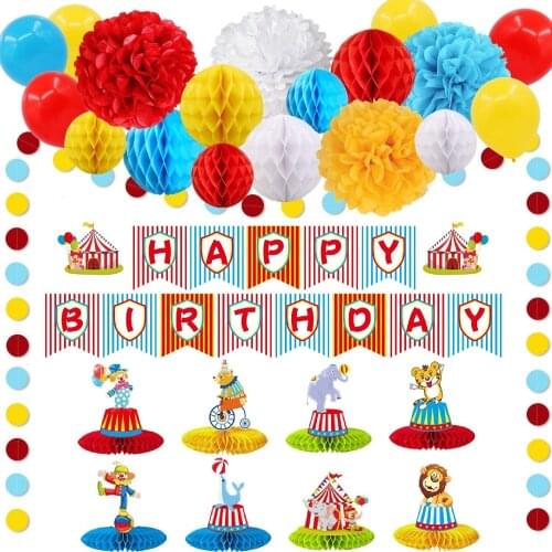 Circus Birthday Party Decorations Striped Animals Balloon Set Joyful Banner Kids Blowing Roll Loot Bag