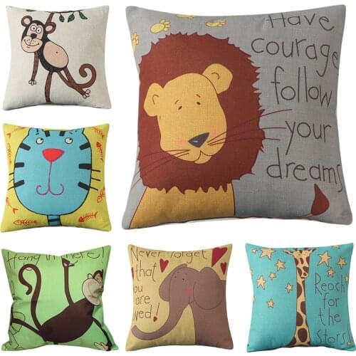 CURCYA Animal Cushion Cover Lion Monkey Elephant Cat Giraffe Throw Pillow Covers Home Deorative Like Linen Pillowcase for Sofa