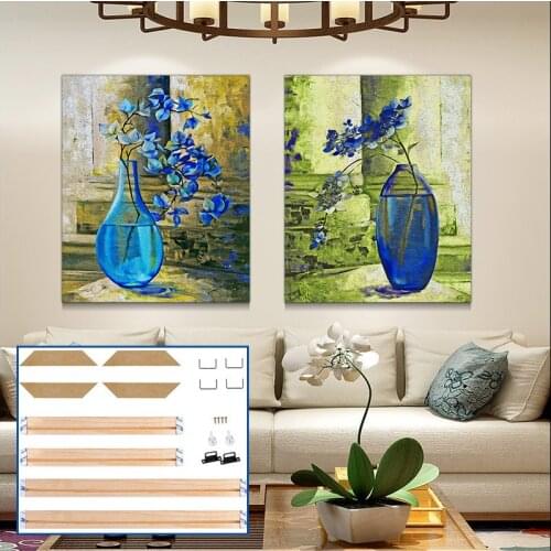 American style Home decoration painting DIY Frame mural Log frame wall frame letter painting posters aestheticmodern Blue vase