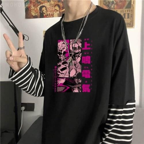 Anime My Hero Academia T Shirt Top Men Harajuku Funny Kaminari Denki Graphics Unisex Fashion Streets Long Sleeve Striped T-Shirt