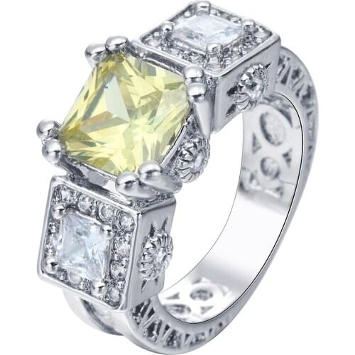 Large square Yellow promise Rings jewelry princess yellow white Cubic Zircon zircon women Engagement Ring