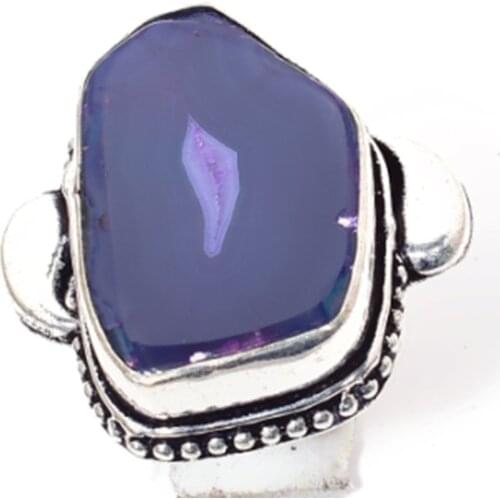 Solar Quartz Ring Silver Overlay over Copper Nature stone Hand made Women Jewelry gift , Size :7.25