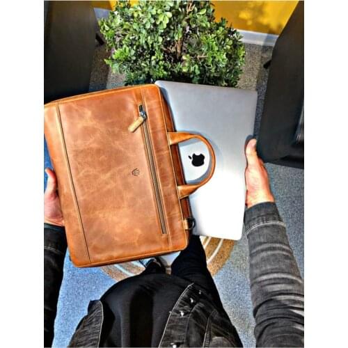 Compact Crazy Taba Laptop Briefcase 15 ''inch Genuine Leather Macbook