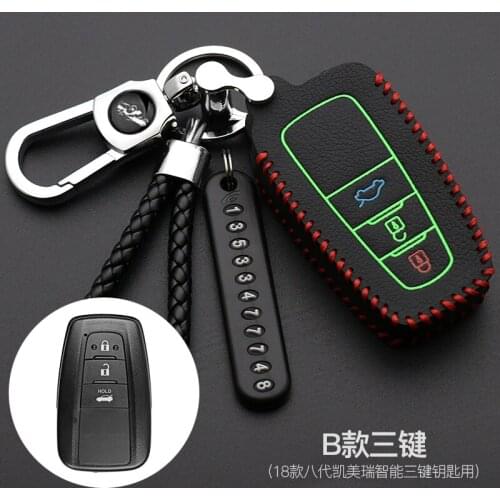 3 Buttons Leather Key Cases Fob Keychain Cover For Toyota Camry 2017 2018 CHR CH-R Prius Corolla RAV4 Smart Keys Car Styling