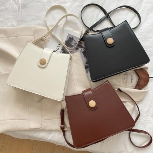 Fashion Girl Office Retro PU Solid Color Metal Buckle Women Big Messenger Bag With Strap 2021 D1007