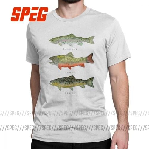 Mens T Shirts Brown Rainbow Trout Triad Funny Short Sleeve Fishing Fly Fishing Tees Crew Neck Clothes Cotton Printed T-Shirt