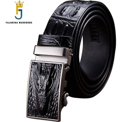FAJARINA Designer Alligator Line Cowskin Genuine Straps Cowhide Crocodile Pattern Automatic Buckle Belts Men Belt Mens N17FJ051