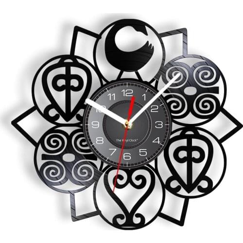 Ghana Adinkra Symbols Strength Retro Vinyl Wall Clock Love And The Moon Power Of Love Wisdom Hope West African Room Home Decor