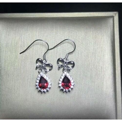 Natural Shiliushier drop drop 5 * 7mm 925 pure silver earrings Fashion style Beautiful jewelry