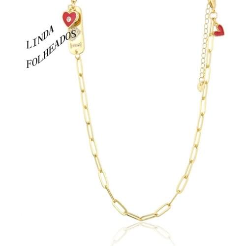 2021 New Design Fashion Trendy Women Set Auger Heart-Shaped Letters Drip Copper Romantic Necklace Pendant Jewelry Gift