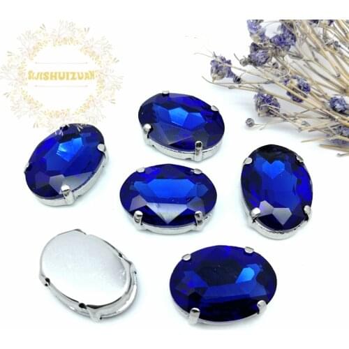 New New! Sapphire blue Crystal Glass Sew-on OVAL Rhinestones with Claw DIY Dresses and Clothes13*18 10*14 8*10 18*25 20*30 6*8
