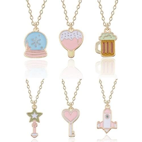 The Latest Cute Star Crystal Ball Heart Key Cartoon Pendant Necklace Variety Optional Cute Girl Exclusive jewelry Birthday Gift