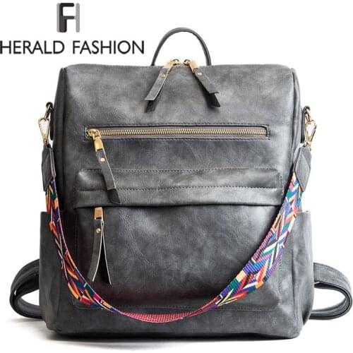 Herald Fashion Bohemia Style Shoulder Bag PU Leather Travel Backpack High Quality School Bag for Girls Sac a Dos Feminina