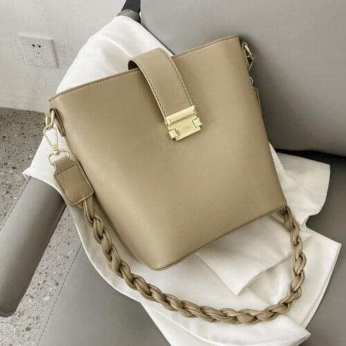 Braided strap Bucket Bags for women shoulder bags pu leather female messenger Crossbody bags 2021 new Solid female handbag Two