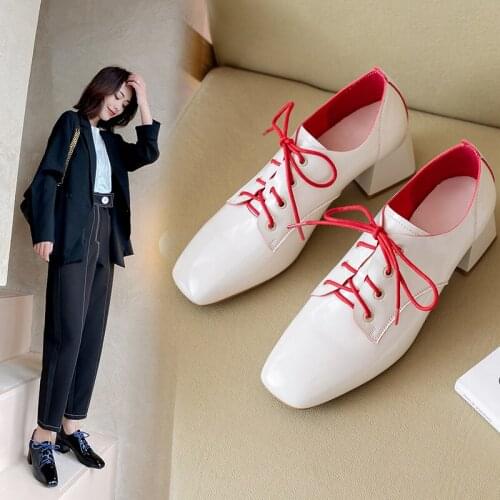 Women Shoes Square toe Low-heeled Pumps Dress High Heels Boat Wedding Shoes Zapatos Mujer Matte Low-heeled Office work shoes