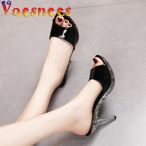 Candy Colors Summer Open Toe Womens Slippers Transparent Crystal Bottom Womens Shoes Thin High Heel Sandals Sexy Party Shoes