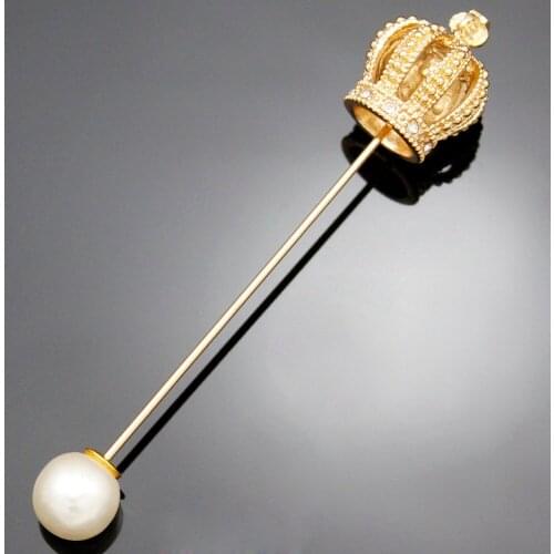 Jewelry Queen Gold Royal Crown Tiara Cross Lapel Stick Pin Pins Tie Hat Scarf Badge Brooches Enamel Pearl Men Cross Boutonniere