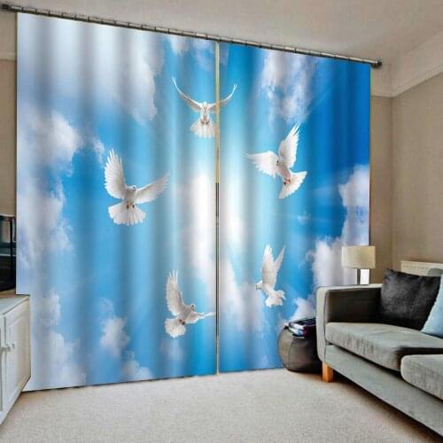 Customized size 3D Blackout Curtains Blue sky and white clouds Seagull in Blue Window Scenery Children Bedroom Drapes home Decor