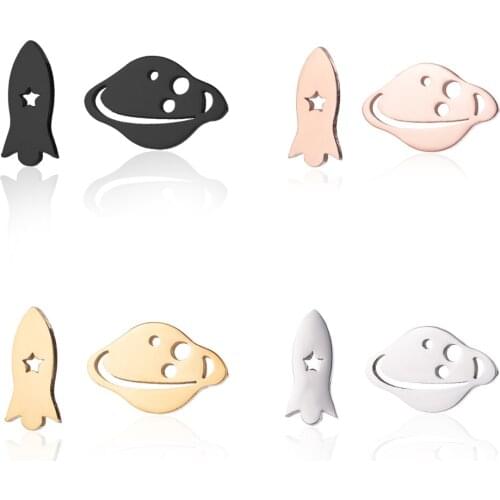 Hfarich Boucle D'oreille Femme Stainless Steel Punk Rocket&Planet Explore Universe Studs Earrings for Kids Toy Jewelry