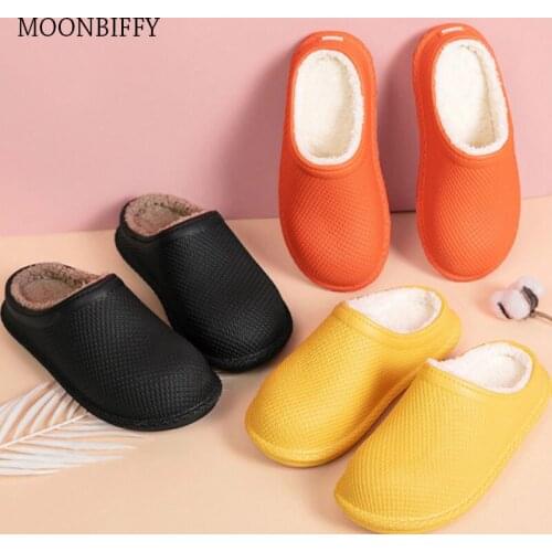 Women EVA Slippers Winter Warm Waterproof Winter Cotton Slippers Plush Waterproof House Thick Bottom Men Shoes