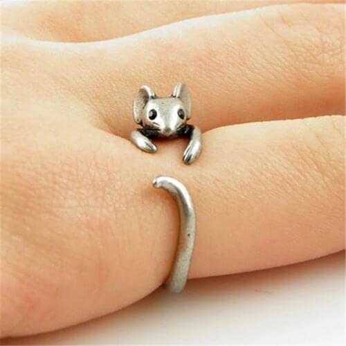 Boho Vintage Brass Knuckle Adjustable Mouse Animal Wrap Weeding Ring Ladies Fashion Jewelry Stainless Steel Rings for Women