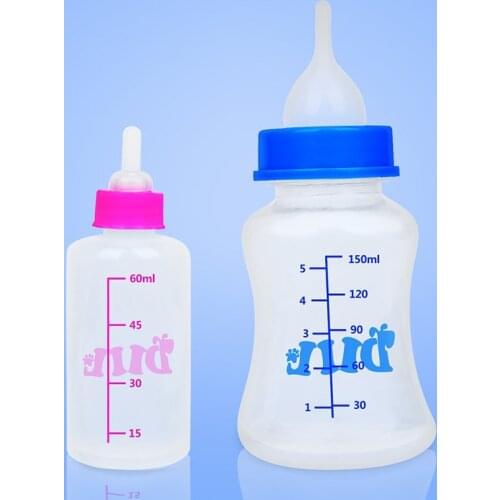 1set 2 Size Color Random 60ml 150ml Newborn Pet Nursing Bottle Feeding Milk Water Bottle with Brush Small Dog Puppy Cat Feeder