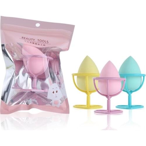 1 Set Makeup Powder Puff With Tray Holders, Girls Women Cosmetic Sponge Puff BB Cream Foundation Puff Rack Bracket Beauty Tools