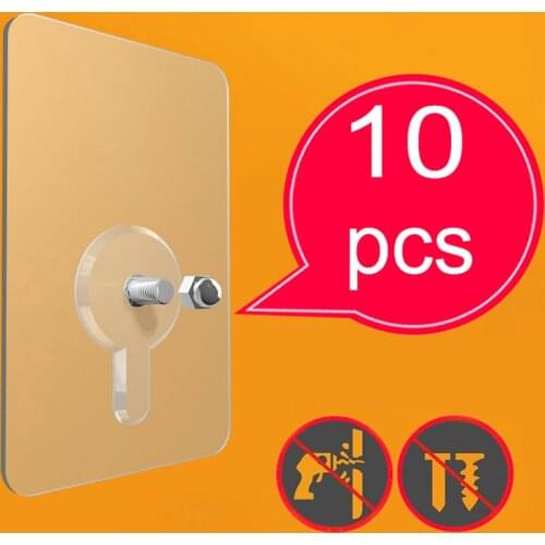10pcs Self Adhesive Screw Hook No Hole Multi-Function Transparent And TracelessStrong Load-Bearing Hook For Kitchen And Bathroom