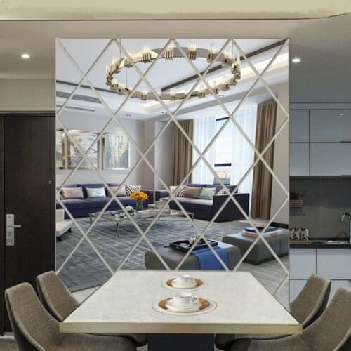 17/32/58Pcs Sliver Mirror Wall Sticker adesivo de parede 3D DIY Diamonds Triangles Acrylic Mirror Stickers Wall Decor Home Decor