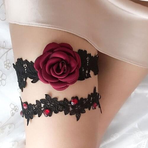 2pcs Black Handmade Wedding Bridal Flower Lace Garter Wedding Party Supply for Garter Toss Wedding Bride Gift Supply