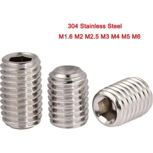 20Pcs 304 Stainless Steel Allen Bolts Inner Hex Hexagon Socket Concave/Cup Point Grub Screws M1.6 M2 M2.5 M3 M4 M5 M6