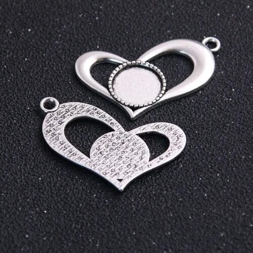 3pcs Antique color Alloy Hearts Blanks 30*42mm(Fit 14mm dia)Round Pendant Setting