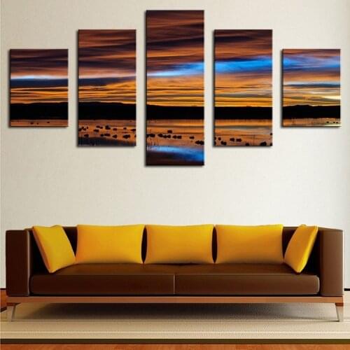 5 Panels Canvas Art Cloud and Grassland Paintings for Living Room No Frame Wall Art Canvas HD Print Sunset Pictures Home Decor