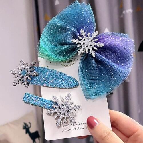 3PCS Girls Cosplay Costumes Accessories for Elsa Princess Butterfly Bow Headbands Hairpins Hair Clips Hair Barrette Headwear