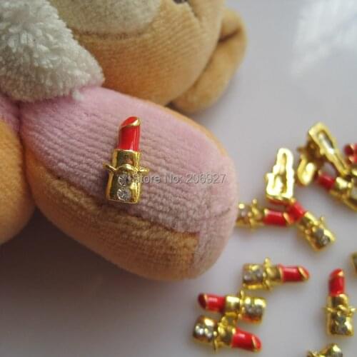 MD-546 10pcs Fancy Rhinestone Gold Lipstick Deco Metal Charms Metal Deco Charms Nail Art