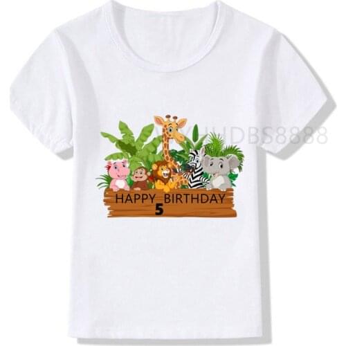 Boys Animals party 1-9 Birthday Number Print T Shirt Children Birthday Boy T-shirts Boy&Girl Funny Gift Tshirt Present
