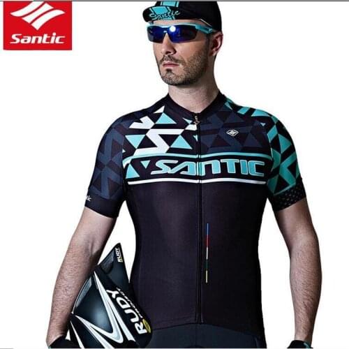 Santic Men Cycling Jersey Short Sleeve Pro MTB Road Bike Clothing Antislip Sleeve Cuff Quick-dry Breathable Bicycle Jerseys