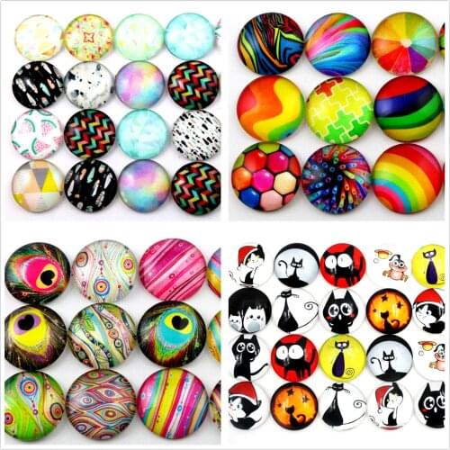 Hot Sale 10pcs 20mm New Fashion 8 style Mixed Handmade Glass Cabochons Pattern Domed Jewelry Accessories Supplies