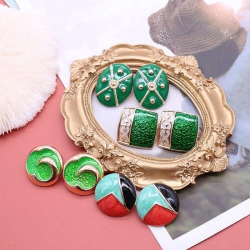 Round Oval Square Earrings Stud, Mixed Colors Enamel Modern Female Vintage Retro Earring Accessories