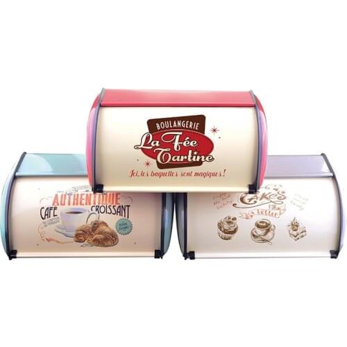 Metal Bread Box Bin Kitchen Storage Containers Home Kitchen with Roll Top Lid wzpi