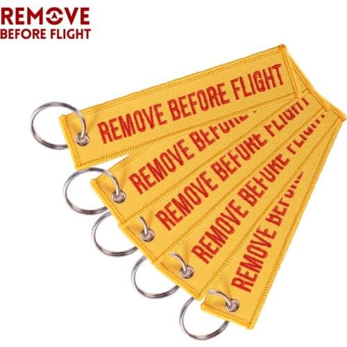 Fashion Keychain Orange Remove Before Flight keyfobs Luggage Safety Tag Embroidery Motorcycle Key Chains for Aviation Gift