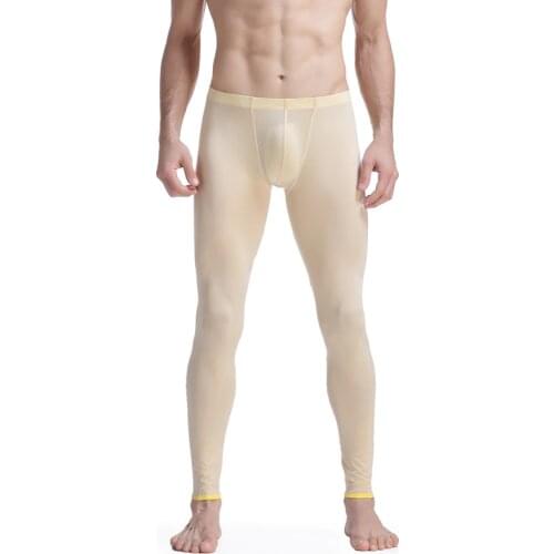 Men Ice Silk Long Johns Thermal Pants Inner Trousers Ultra-thin Transparent Underwear Slim Sleep Bottoms Gay Leggings Pants