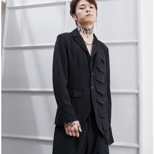 2021 spring and summer new Yamamoto Style Mens suit splicing slim irregular asymmetric personality trend