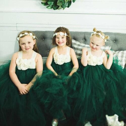 Dark Green Girls Flower Halloween Party Dress Bridesmaid Wedding Dresses New Year Carnival Fancy Clothes Masquerade Nina Disfraz