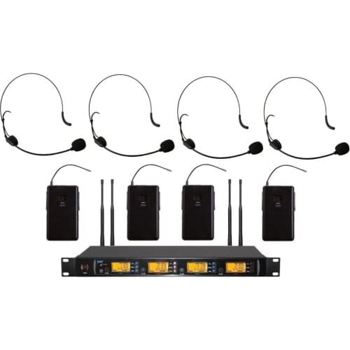 Professional 4 Channel UHF wireless headset microphone system for teachers