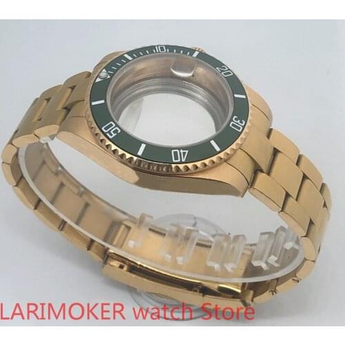 Transparent back cover 904L stainless steel gold strap bracelet with 40mm sapphire glass ETA NH36 MH35 case Drak green bezel