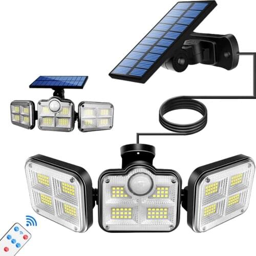 Split/Integrated Solar Lamp LED 3Head Motion Sensor Light IP65 Outdoor Super Bright Remote Control Wall Lamp for Garden Lighting